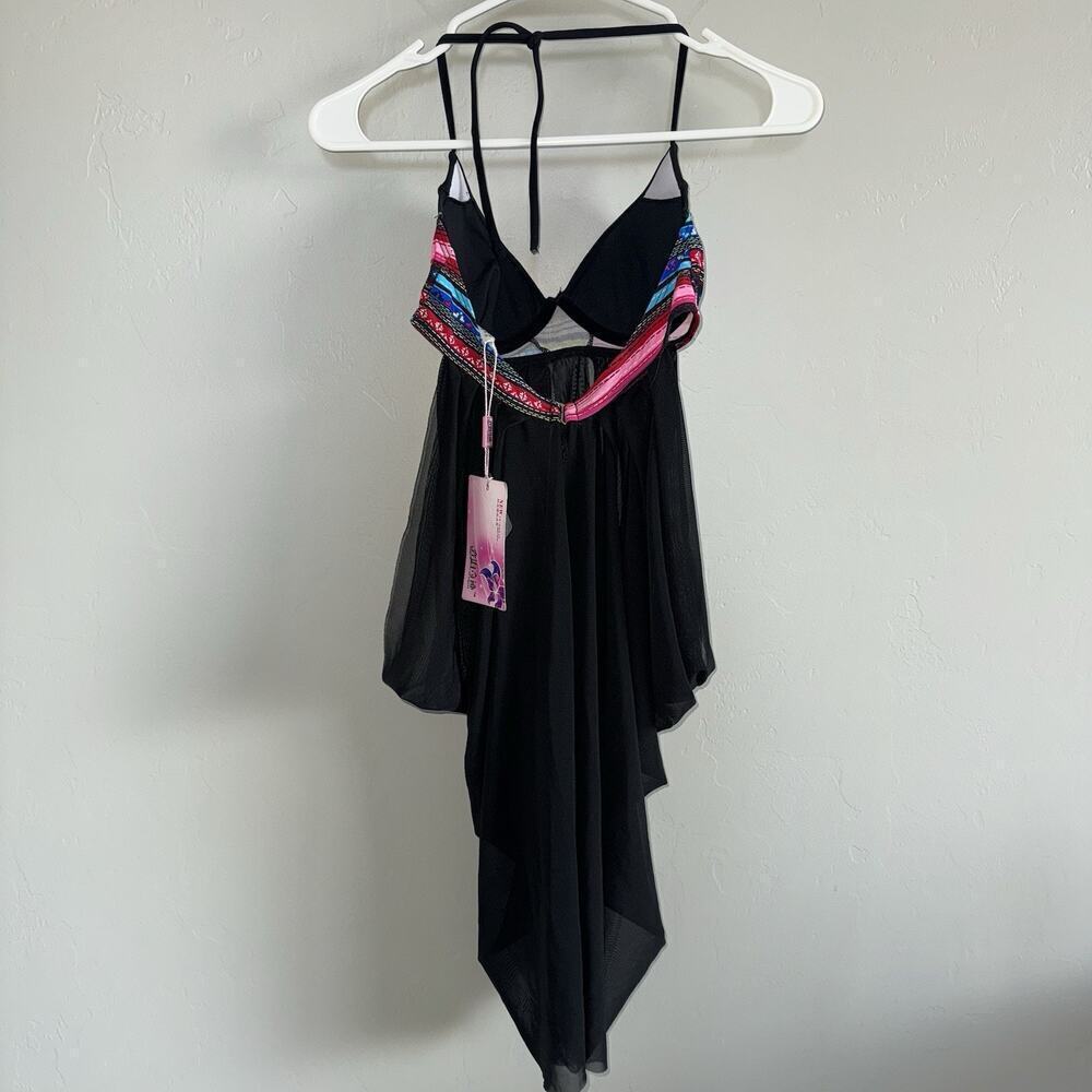NWT Black Aztec Bikini Top Woman’s Sz M Sheer Mesh Cover Up Bra Tribal Bohemian - Picture 3 of 10